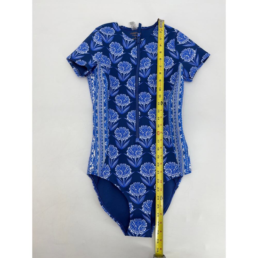 Johnny Was Indigo Floral Neoprene One Piece Swimsuit Boho XS UPF 50 Coastal - Picture 8 of 9